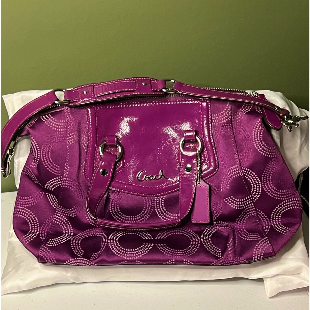 Coach Ashley Satchel - Purple Fabric & Patent Leather